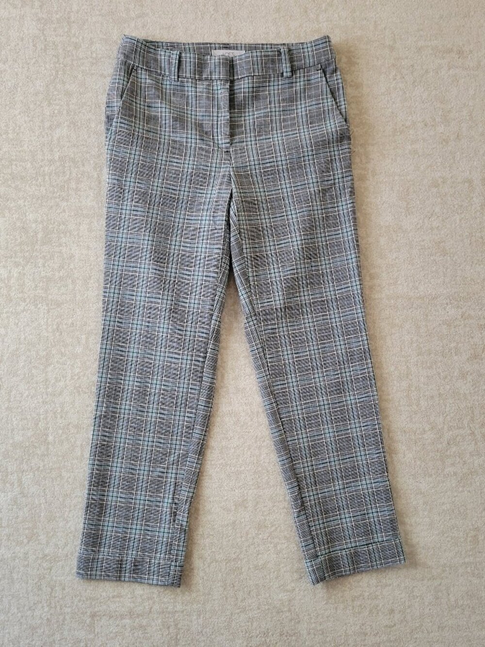 LOFT The Devin Slim Plaid Crop Dress Pants Gray Blue Check Sz 2 Office Preppy